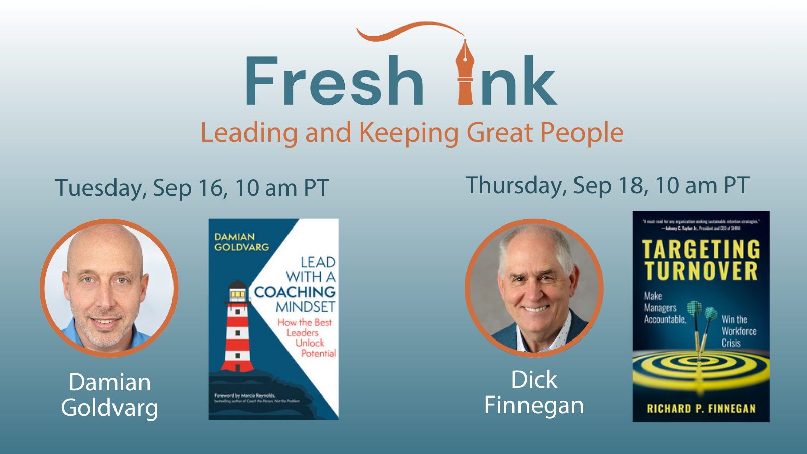 Banner for the Fresh Ink sessions with Dick Finnegan and Damian Goldvarg